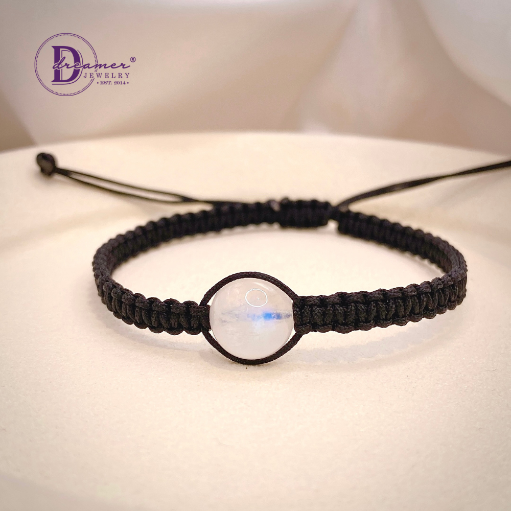 Handmade Braided String Rainbow Moonstone Bracelet