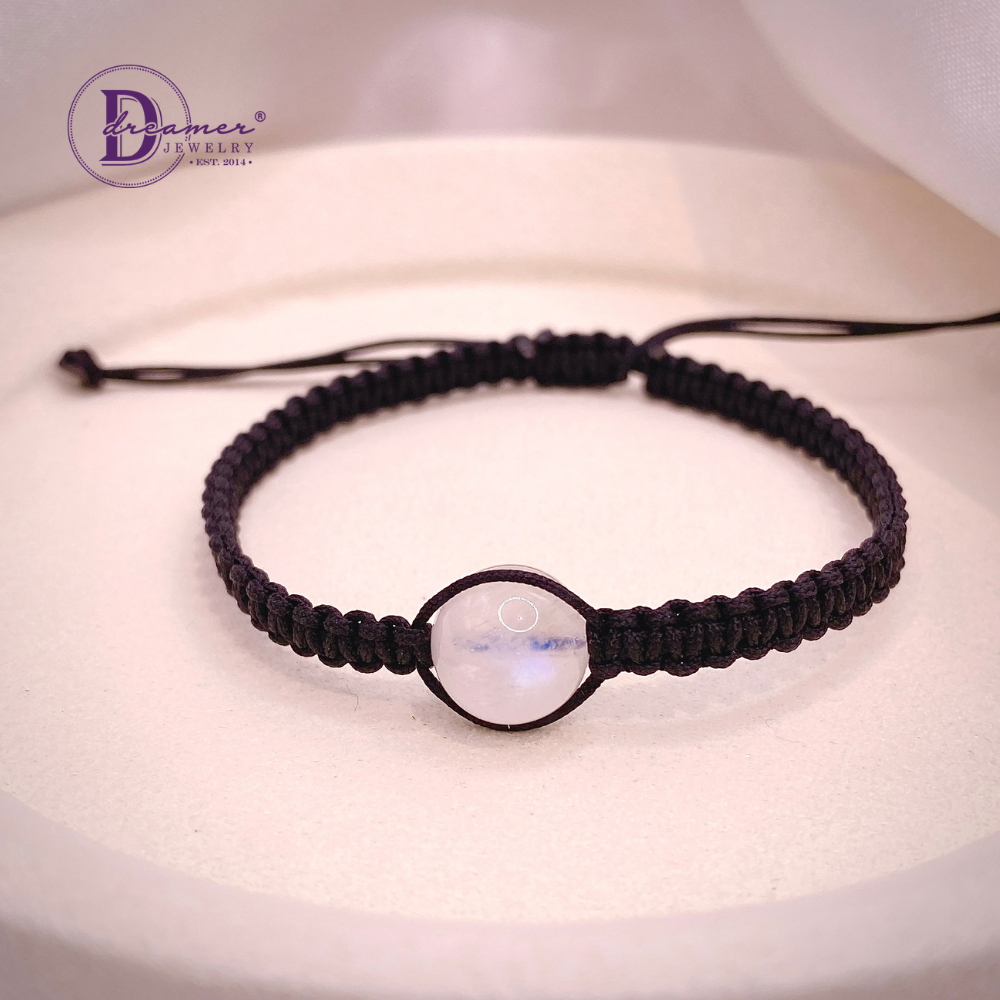 Handmade Braided String Rainbow Moonstone Bracelet