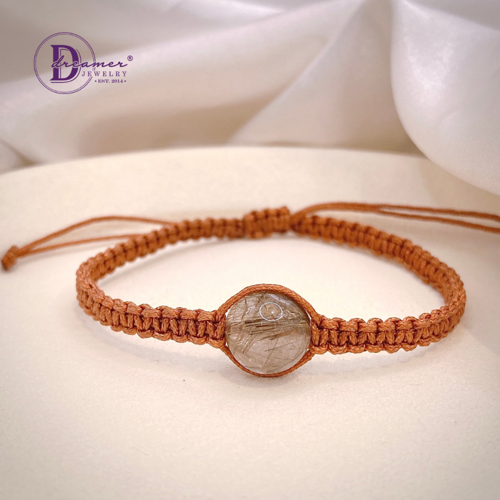 Handmade Braided String Silver Rutilated Quartz Bracelet