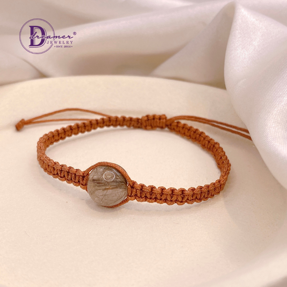 Handmade Braided String Silver Rutilated Quartz Bracelet