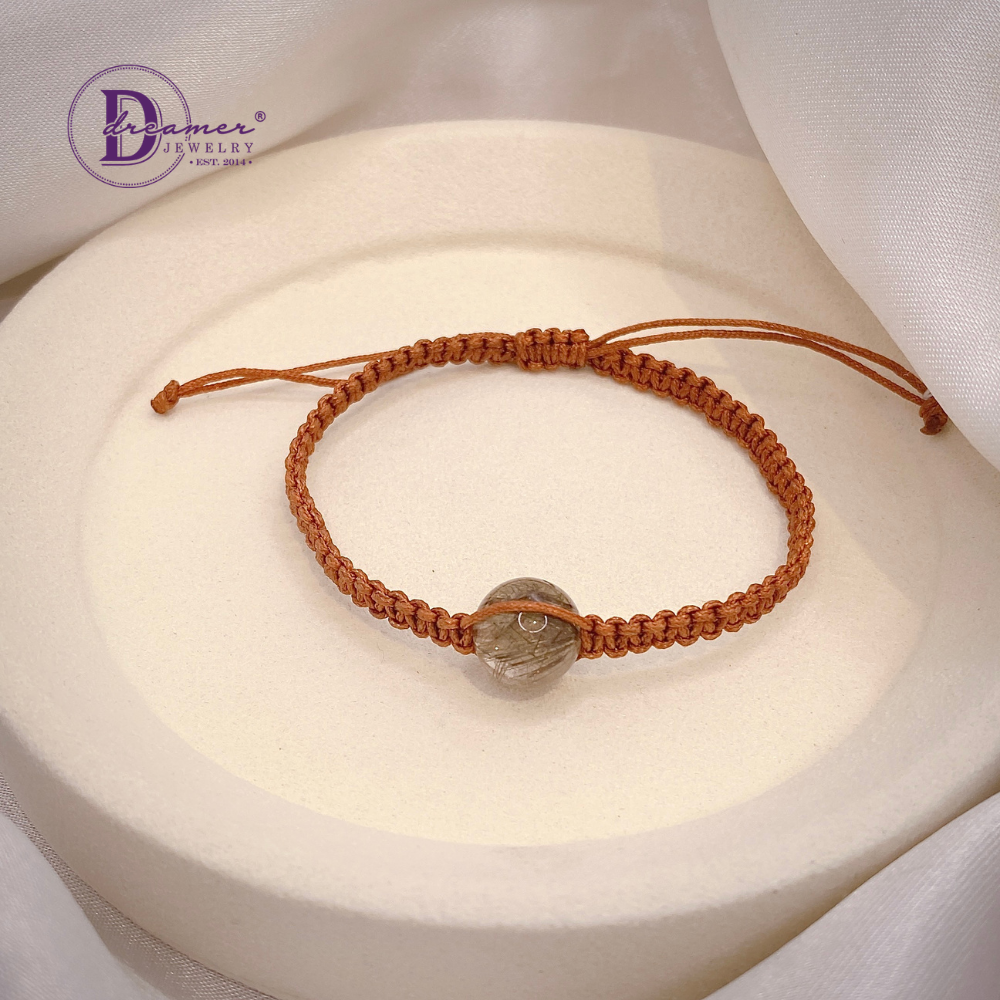 Handmade Braided String Silver Rutilated Quartz Bracelet