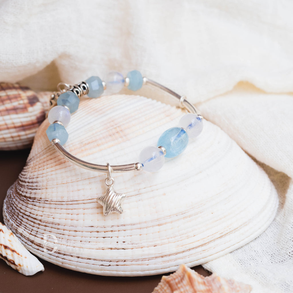 Aquamarine, Moonstone & Topaz Silver Bracelet – 925 Sterling Charm