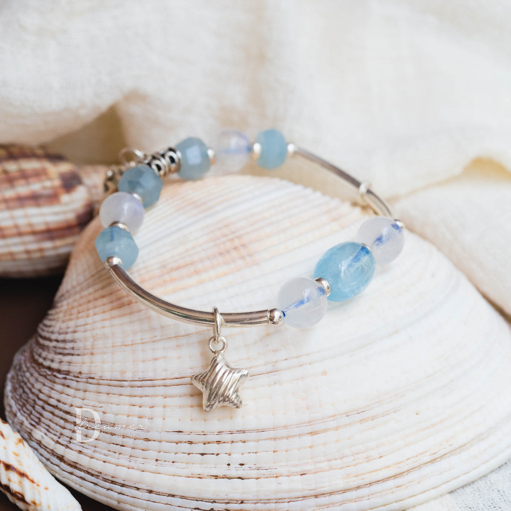 Aquamarine, Moonstone & Topaz Silver Bracelet – 925 Sterling Charm