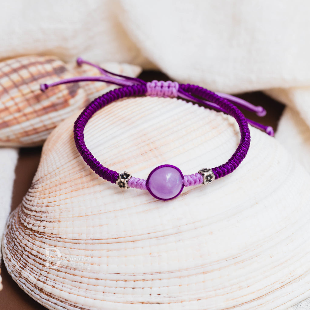 Minimalist Handmade Braided String Crystal Bracelet – 925 Silver Rose Accent