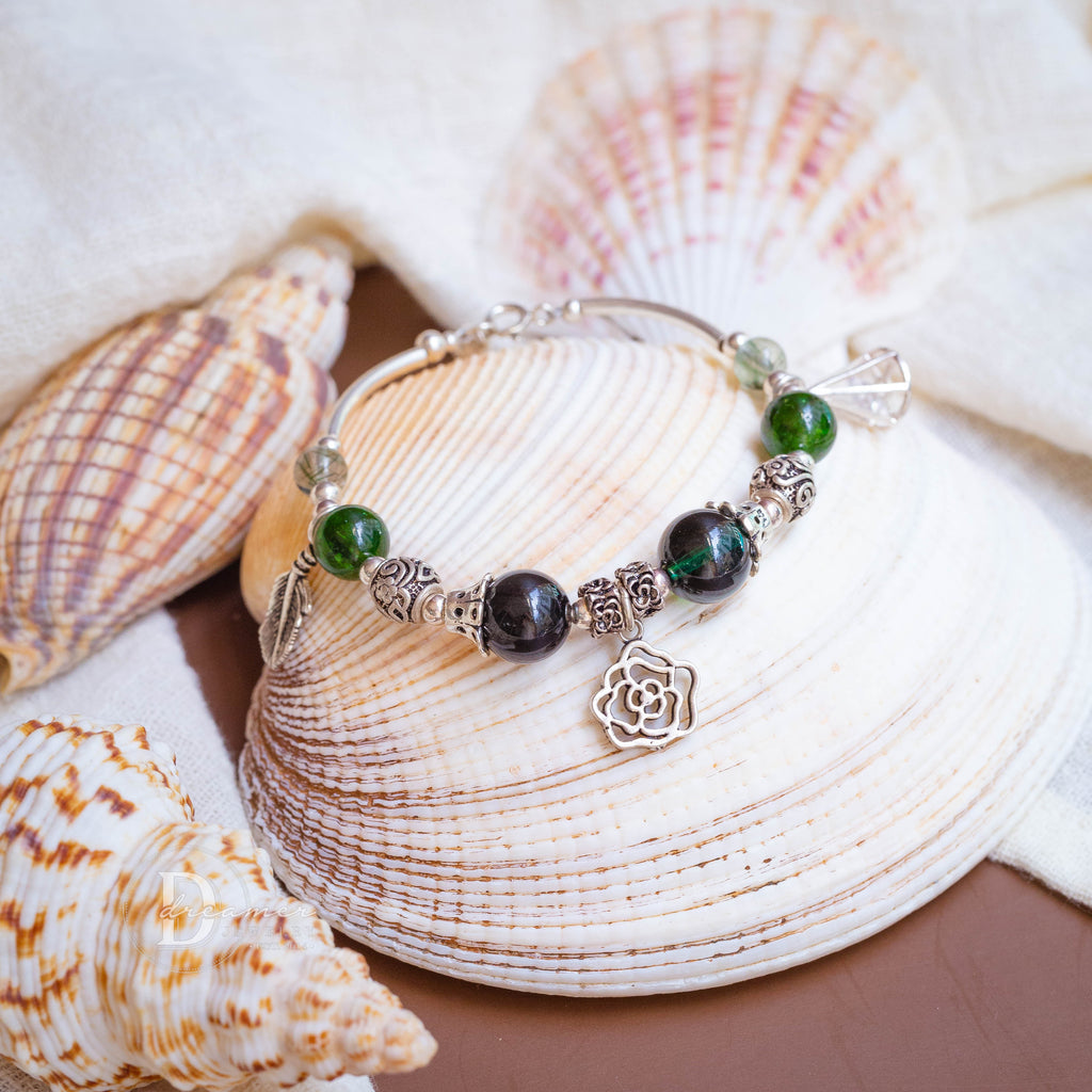 Diopside & Green Quartz Silver Charm Bracelet – Premium 925 Silver