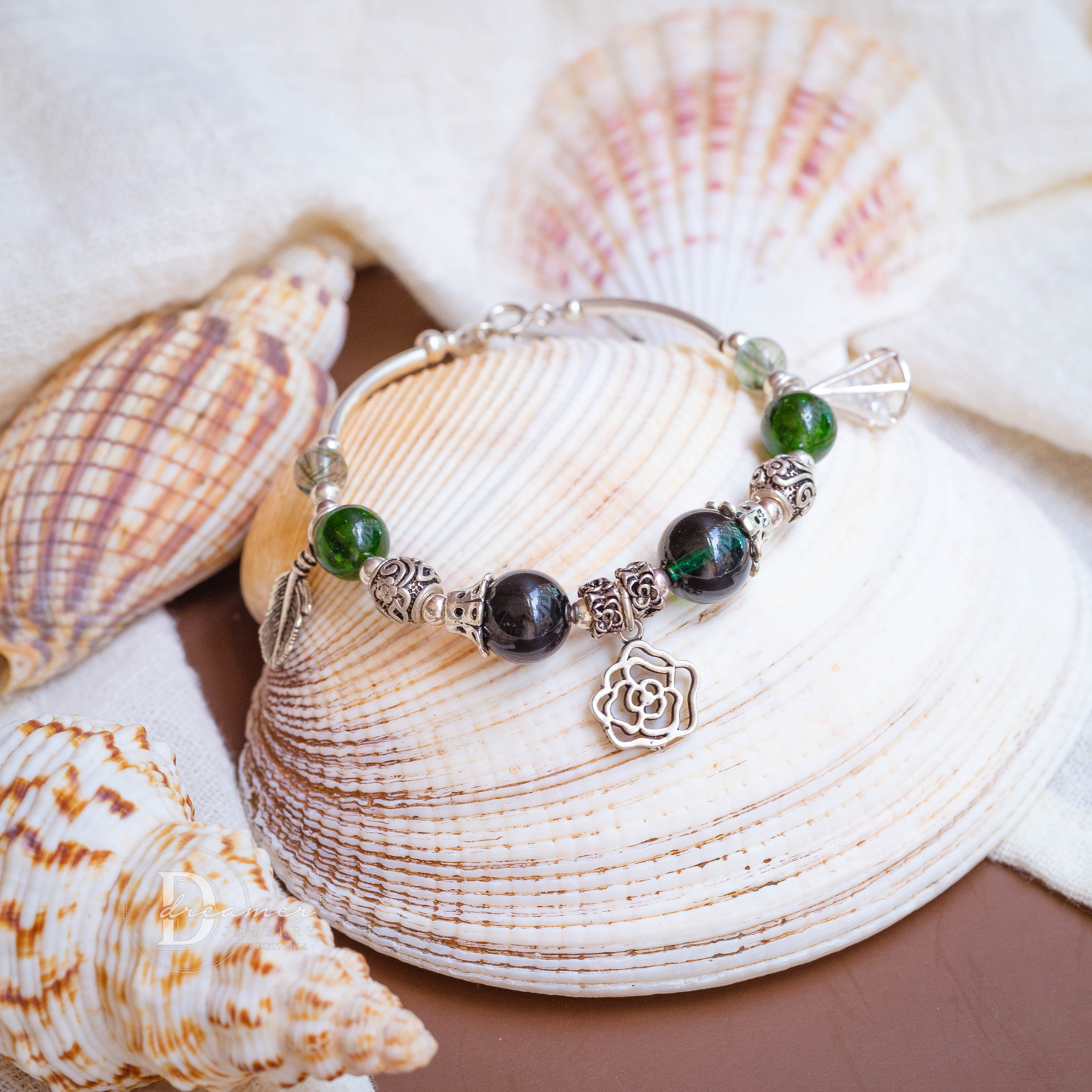 Diopside & Green Quartz Silver Charm Bracelet – Premium 925 Silver