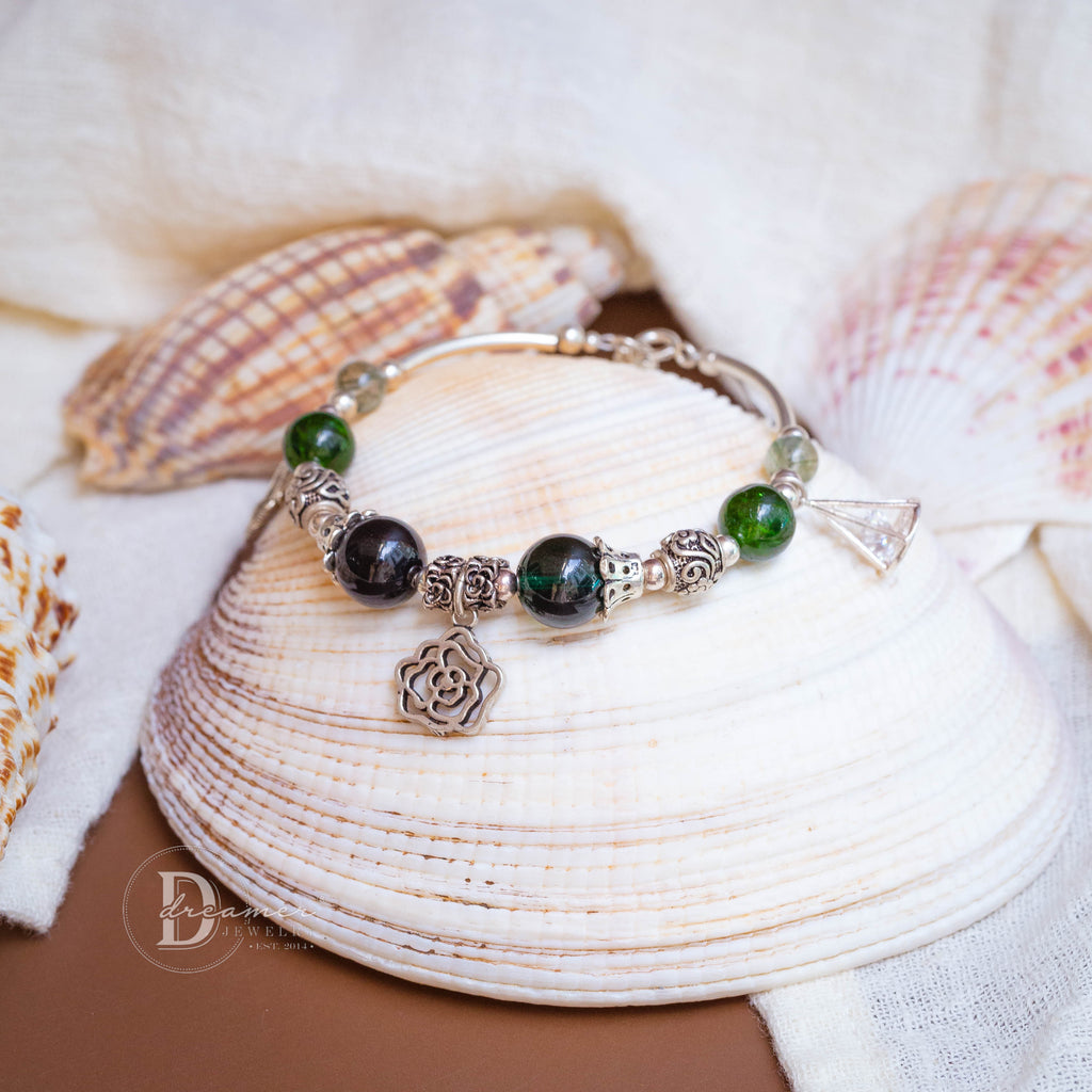 Diopside & Green Quartz Silver Charm Bracelet – Premium 925 Silver