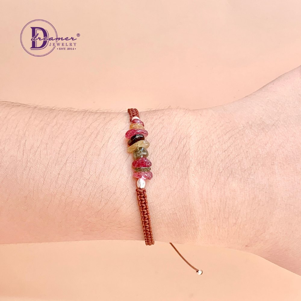 Minimalist Raw Tourmaline Handmade Braided String Bracelet