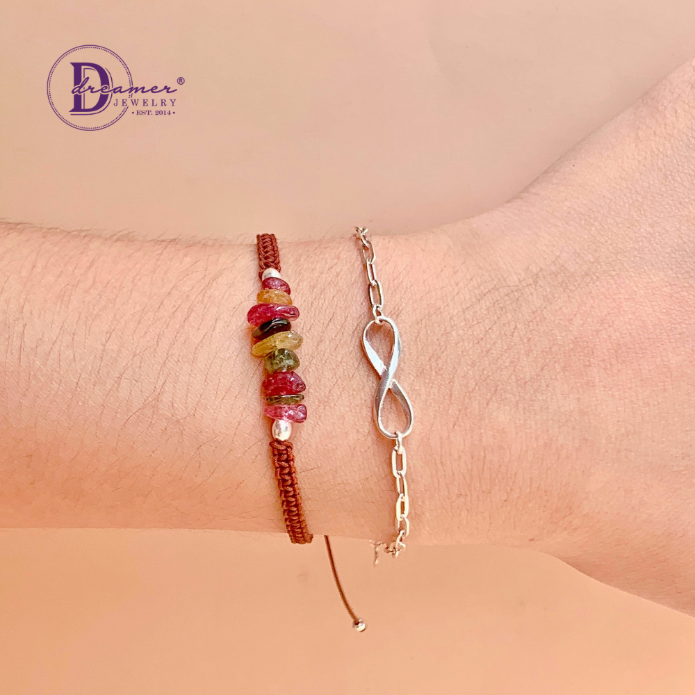 Minimalist Raw Tourmaline Handmade Braided String Bracelet