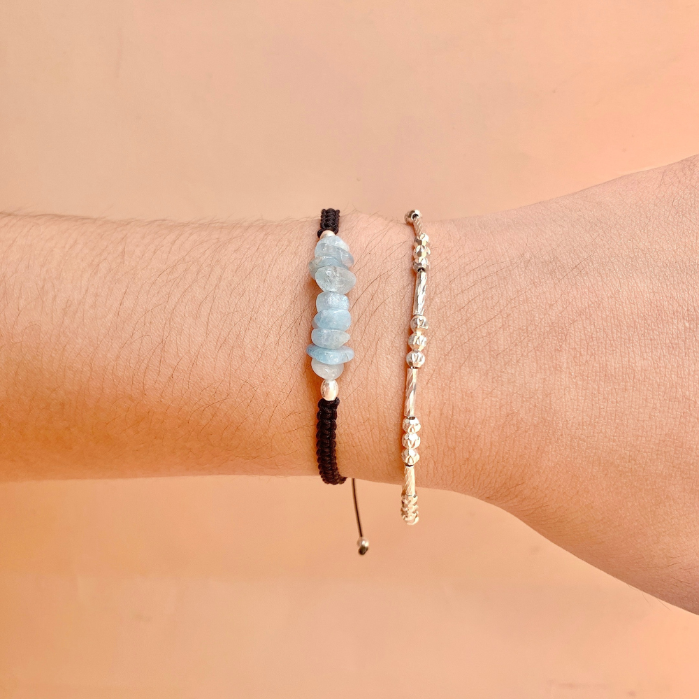 Minimalist Raw Aquamarine Handmade Braided String Bracelet