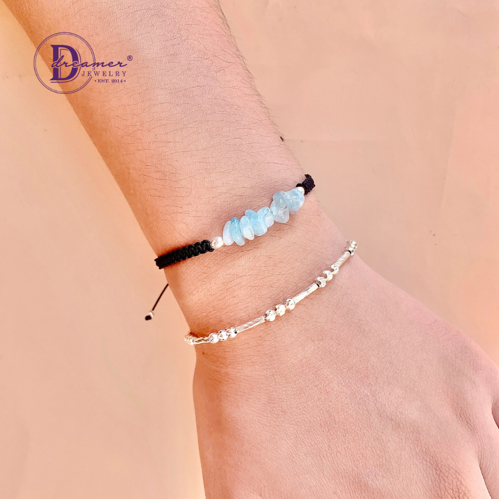 Minimalist Raw Aquamarine Handmade Braided String Bracelet