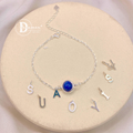 Lắc Tay Bạc 925 Đá Kyanite Tự Nhiên – Tùy Chọn Gắn Chữ Alphabet