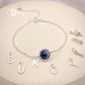 Personalized Black Tiger’s Eye Silver Chain Bracelet – Alphabet Option