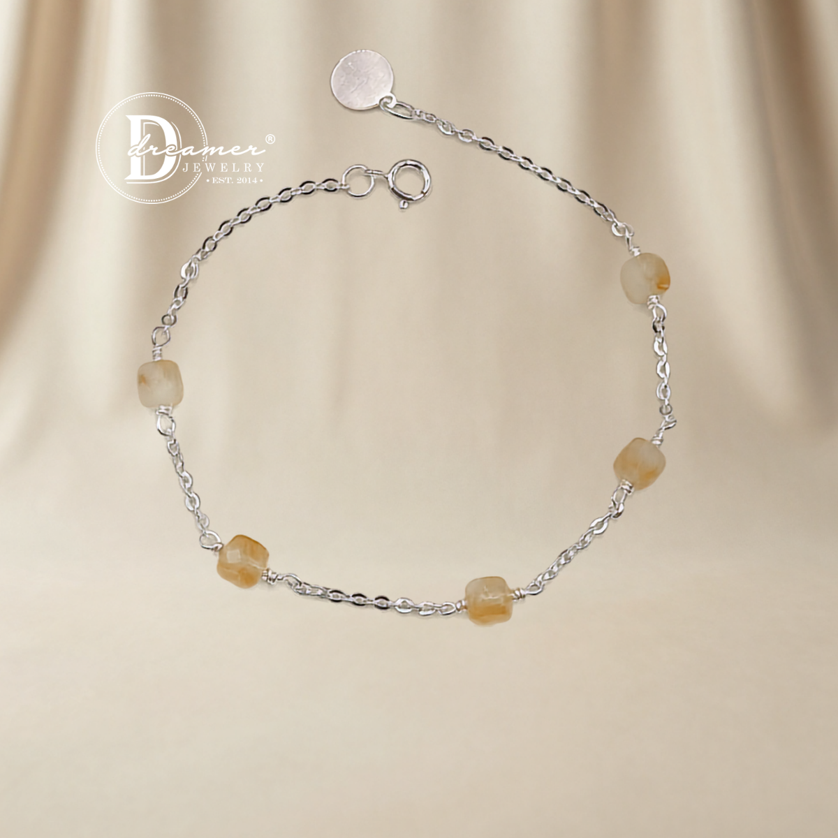 Lắc Tay Bạc 925 Phối Đá Thạch Anh Vàng Thô (Raw Citrine) Tự Nhiên