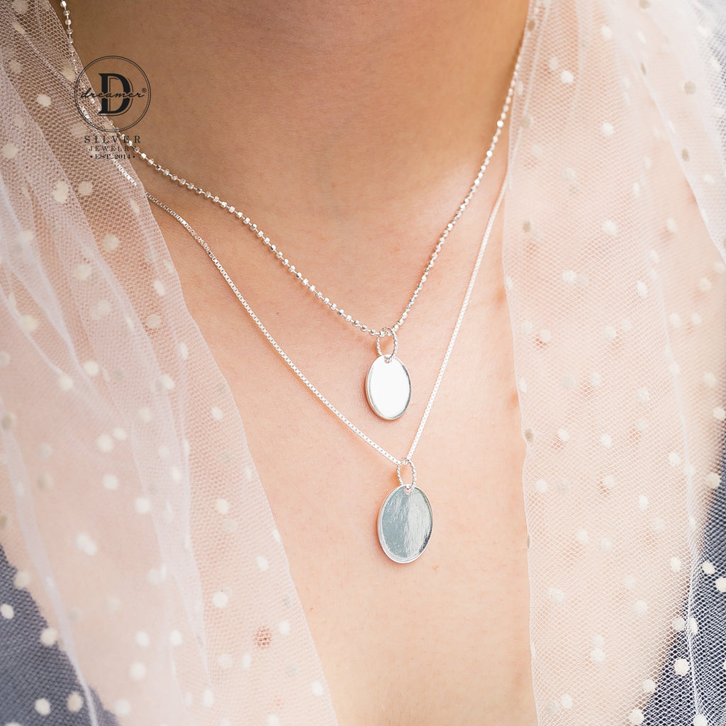 Mặt Dây Chuyền Oval Trơn Khắc Chữ
