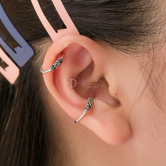 Earcuff Khoen Tròn Nhỏ Oxy Hoá Đen Cá Tính - Bông Tai Kẹp Vành Bạc 925 - 1675EC