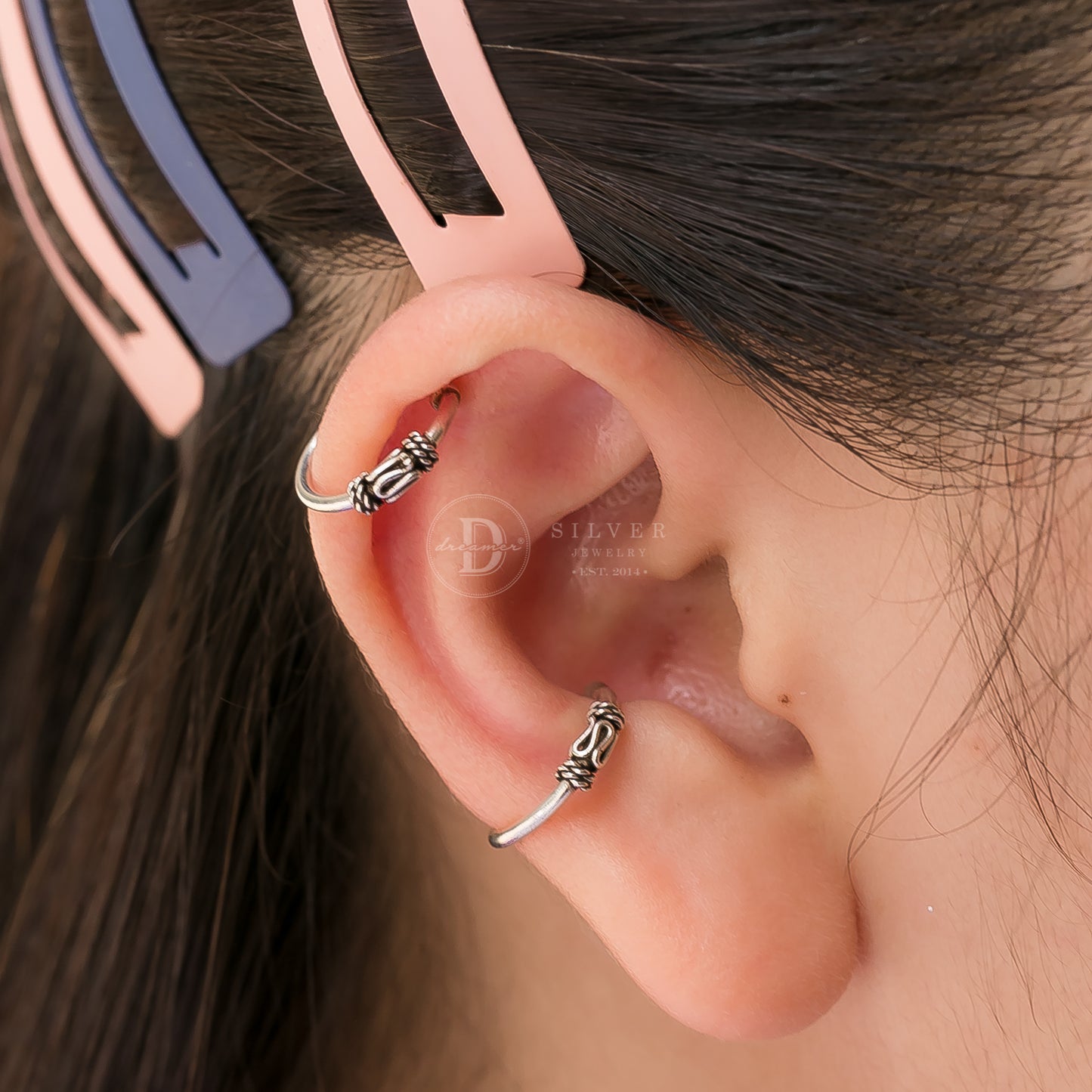 Unisex Oxidized Ring Ear Cuff In Silver