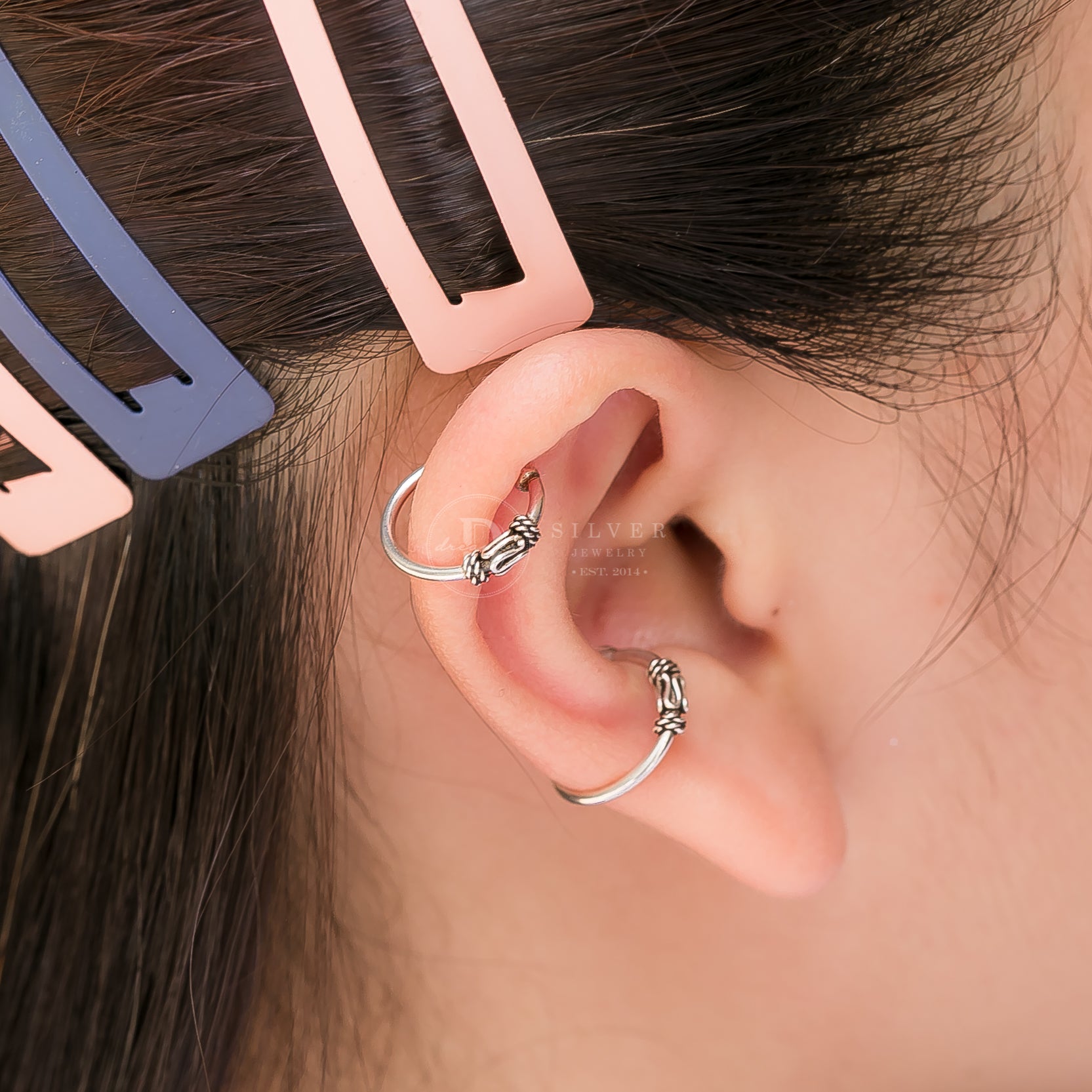 Earcuff Khoen Tròn Nhỏ Oxy Hoá Đen Cá Tính - Bông Tai Kẹp Vành Bạc 925 - 1675EC