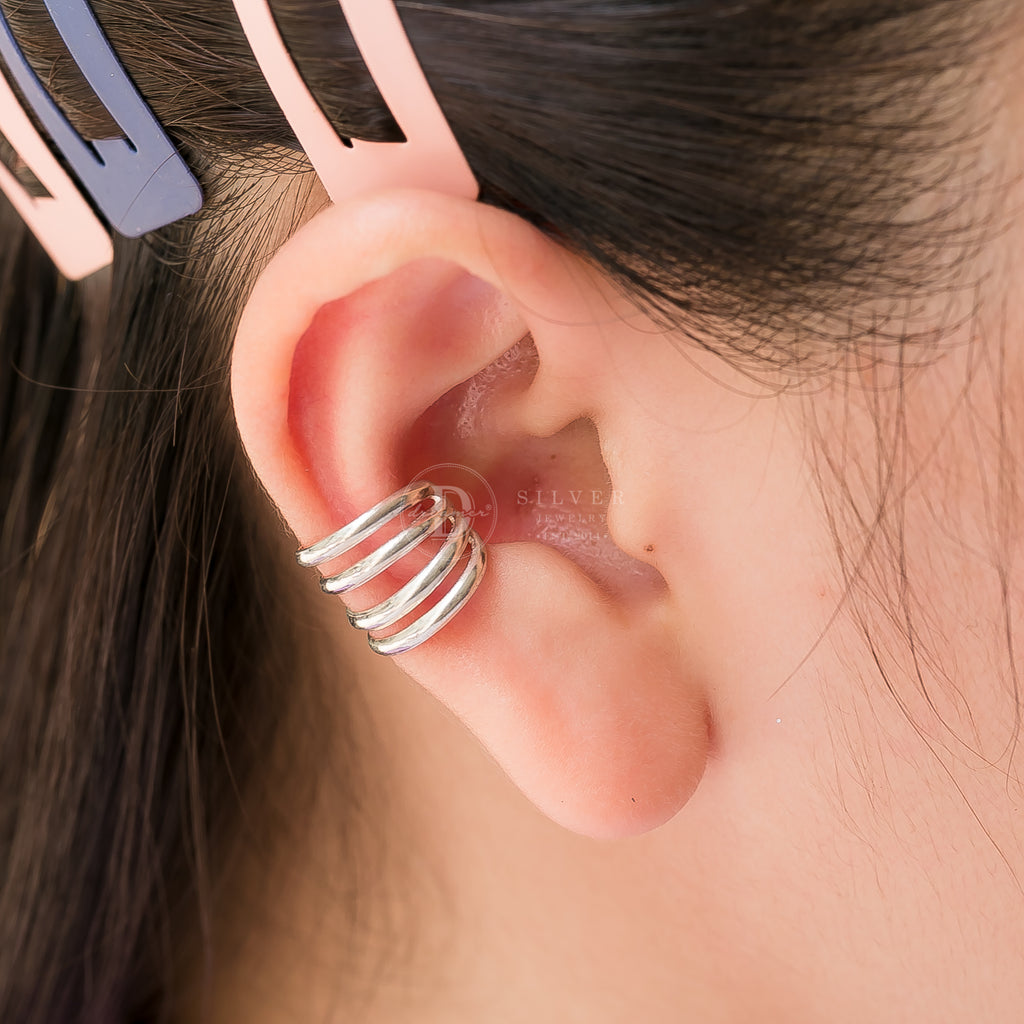 Unisex 4 Silver Lines Band Ear Cuff In Silver