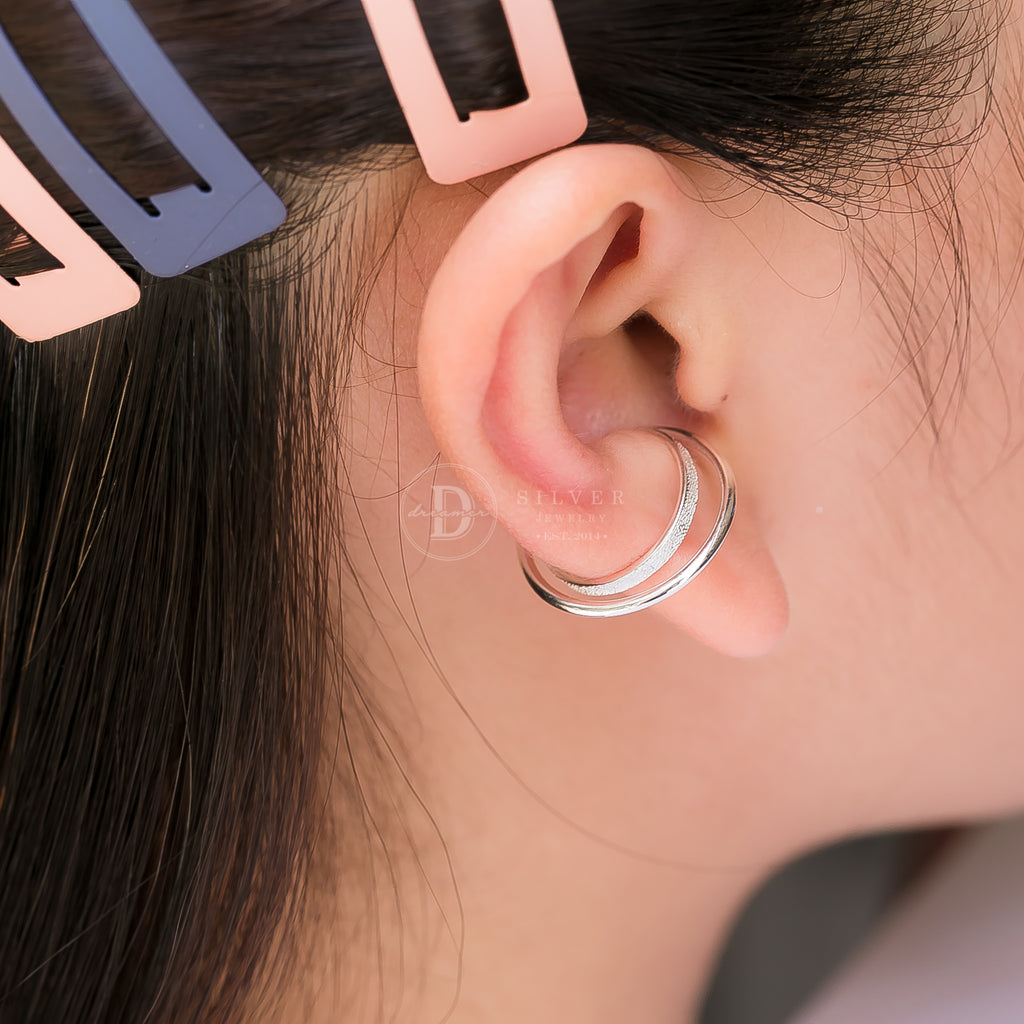 Earcuff Khoen 2 Vòng Tròn Unisex - Bông Tai Kẹp Vành Bạc 925 - 2062EC