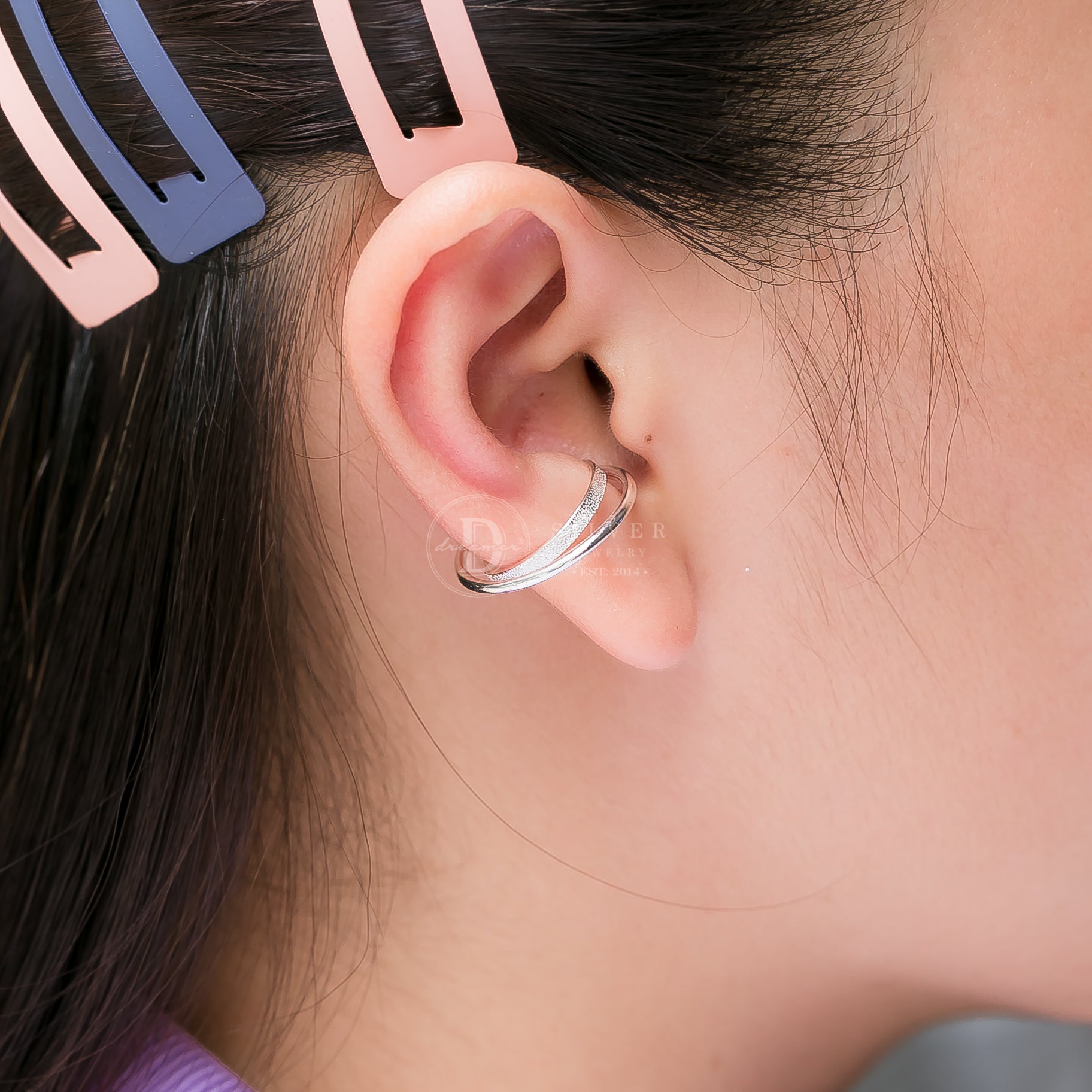 Earcuff Khoen 2 Vòng Tròn Unisex - Bông Tai Kẹp Vành Bạc 925 - 2062EC