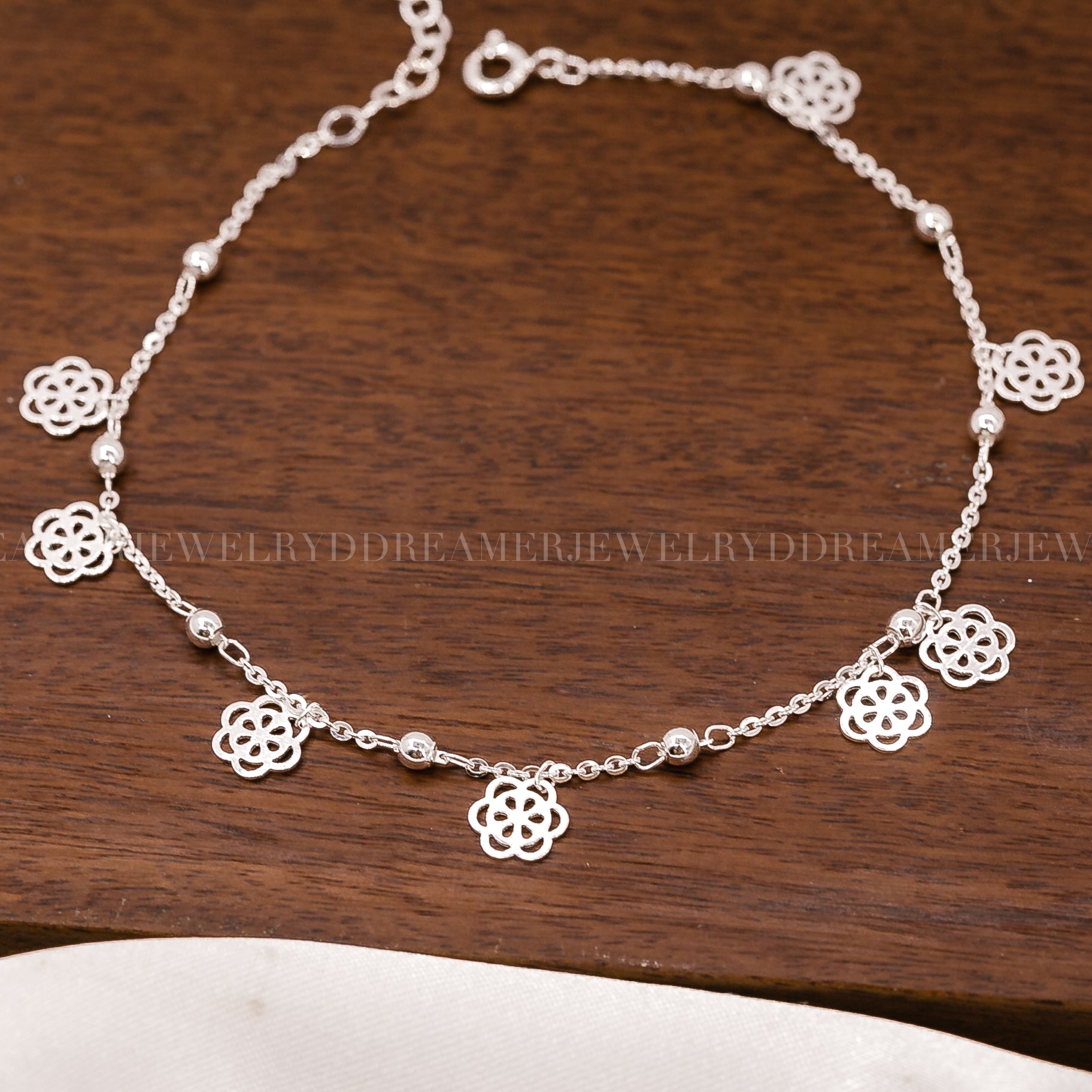 Lắc Chân Charm Hoa Xinh Bạc 925 - Flower Charms Silver Anklet Sterling Silver 305LCT