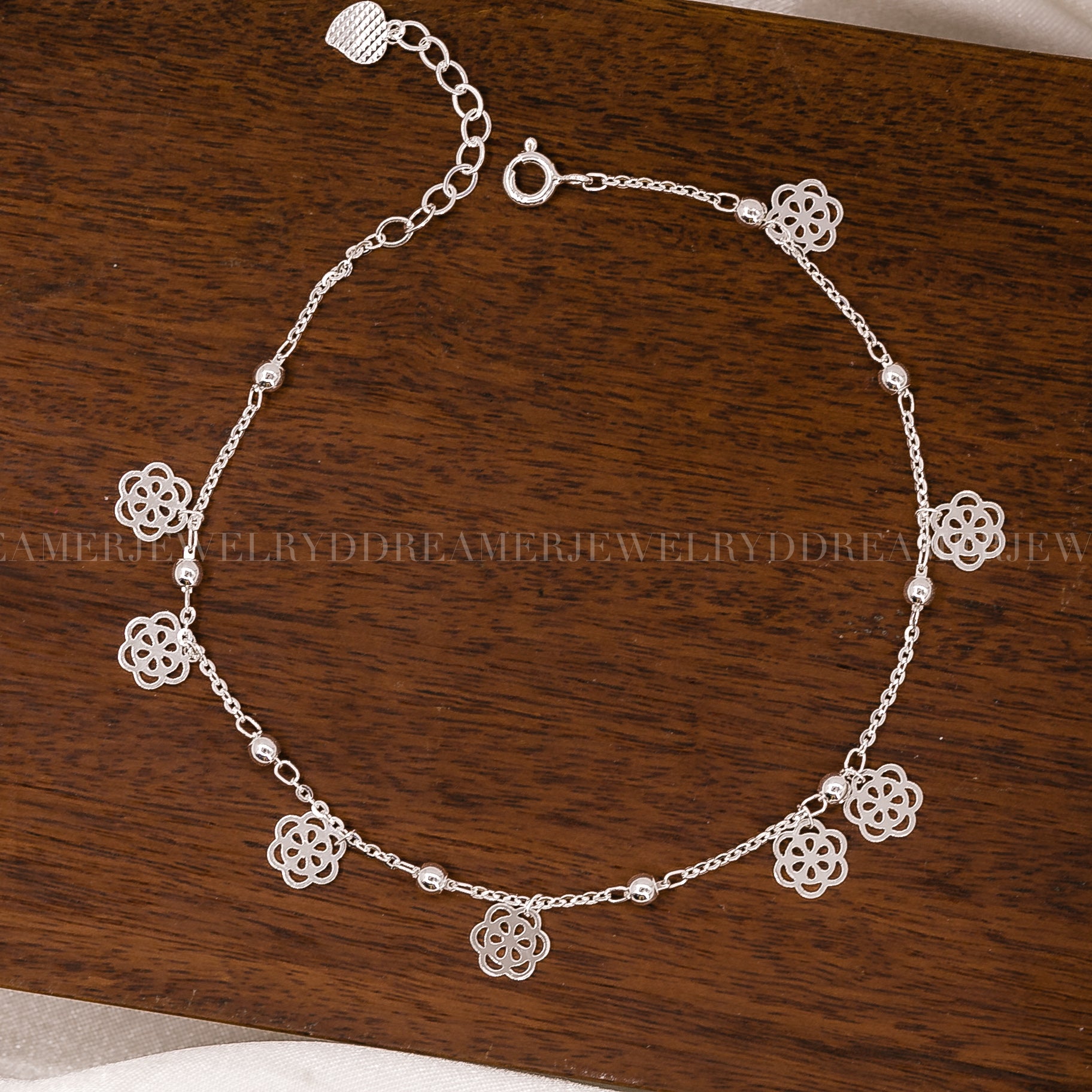 Lắc Chân Charm Hoa Xinh Bạc 925 - Flower Charms Silver Anklet Sterling Silver 305LCT