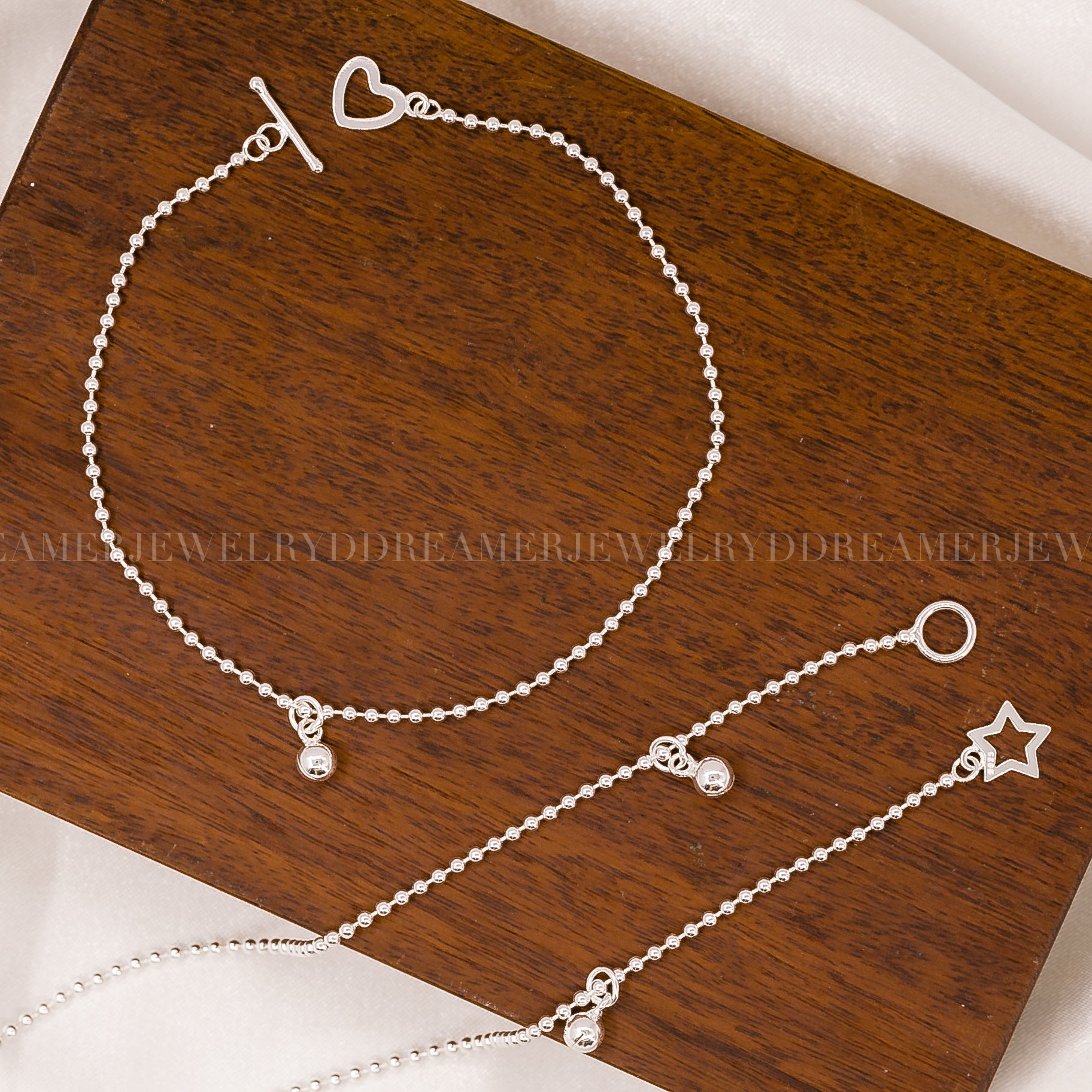 Lắc Chân Dây Bi Bạc 925 Khoá Gài Lạ Mắt - Beads Chain Silver Anklet Sterling Silver