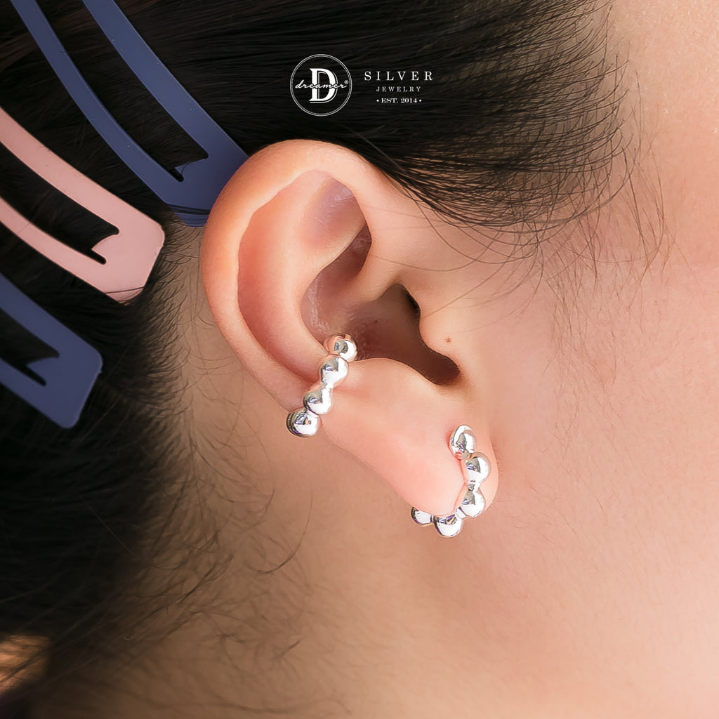 Unisex Thick Dot Band Ear Cuff In Silver