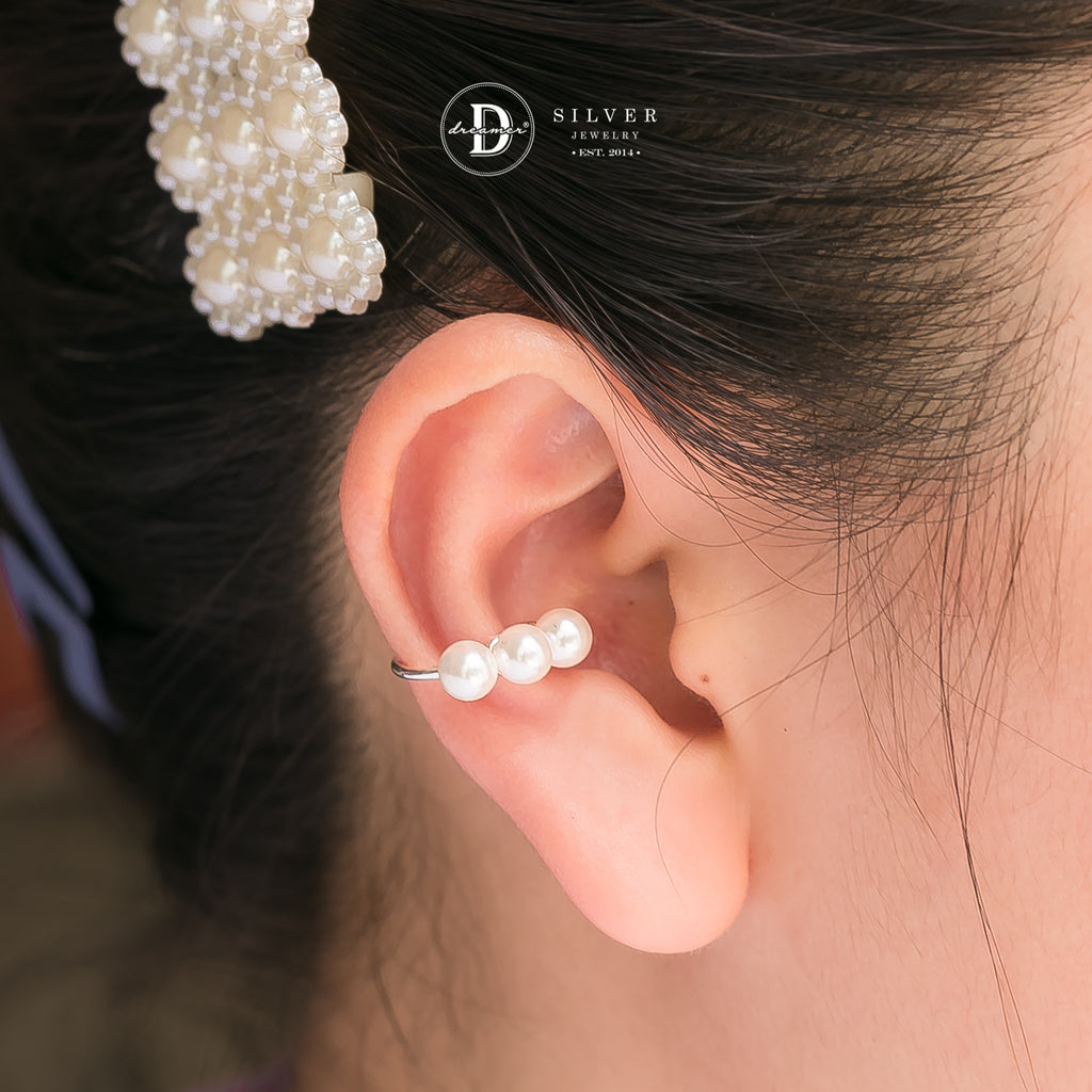Elegant Pearl Line Ear Cuff in Silver