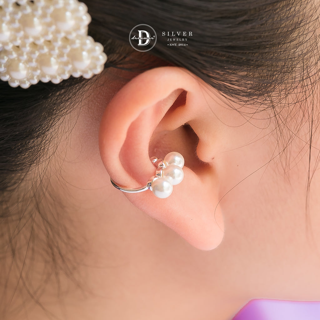 Elegant Pearl Line Ear Cuff in Silver