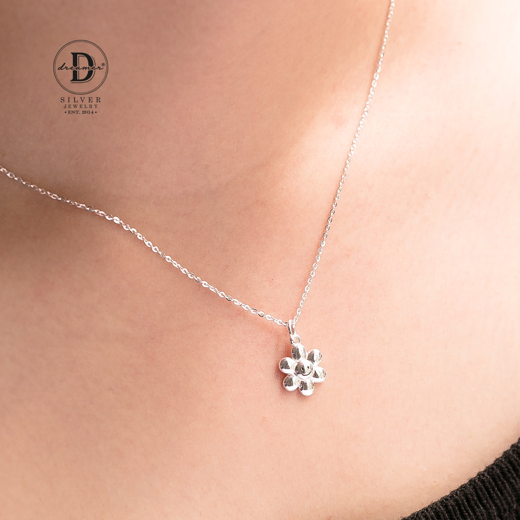Dây Chuyền Bông Hoa Mặt Cười - Happy Flower Sterling Silver Necklace - 1027DCT