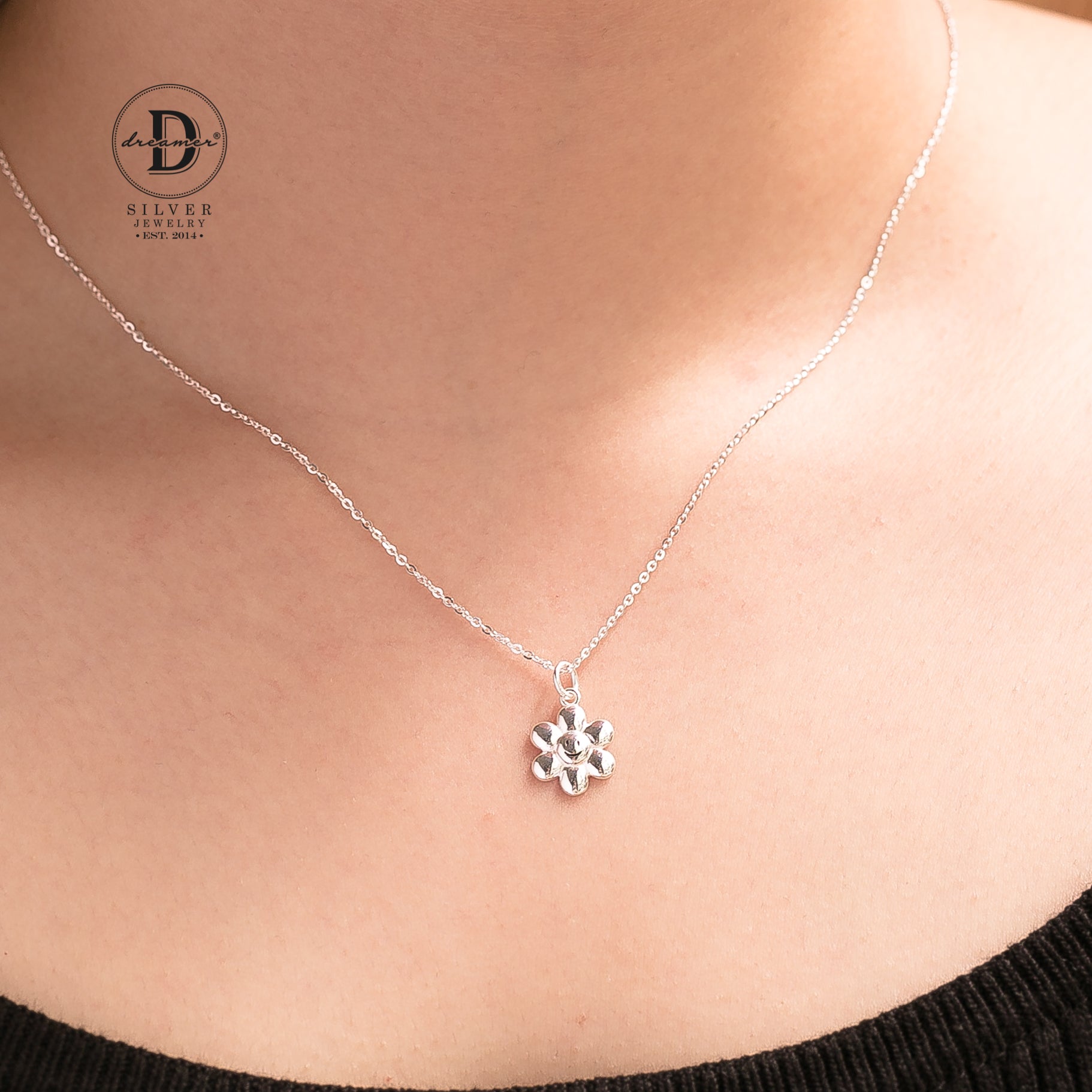 Dây Chuyền Bông Hoa Mặt Cười - Happy Flower Sterling Silver Necklace - 1027DCT