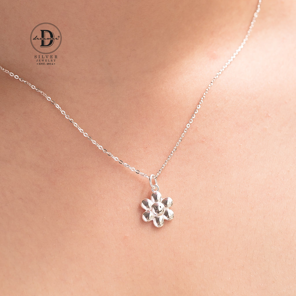Dây Chuyền Bông Hoa Mặt Cười - Happy Flower Sterling Silver Necklace - 1027DCT
