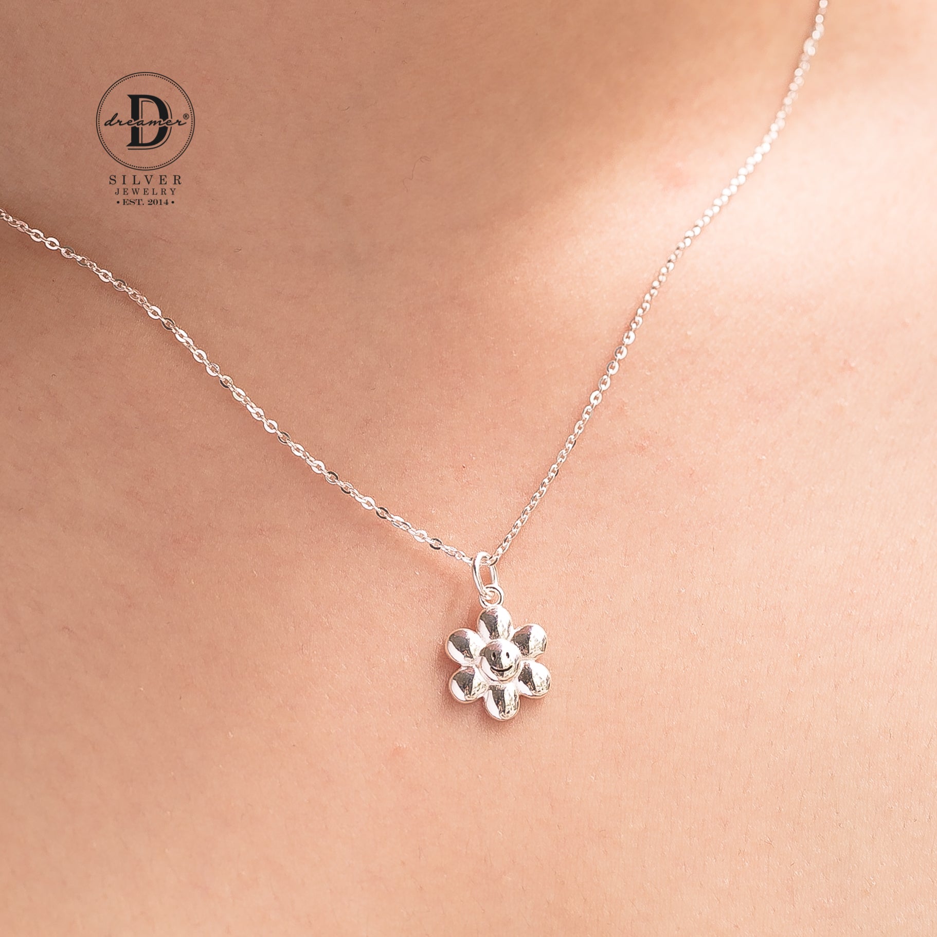 Dây Chuyền Bông Hoa Mặt Cười - Happy Flower Sterling Silver Necklace - 1027DCT