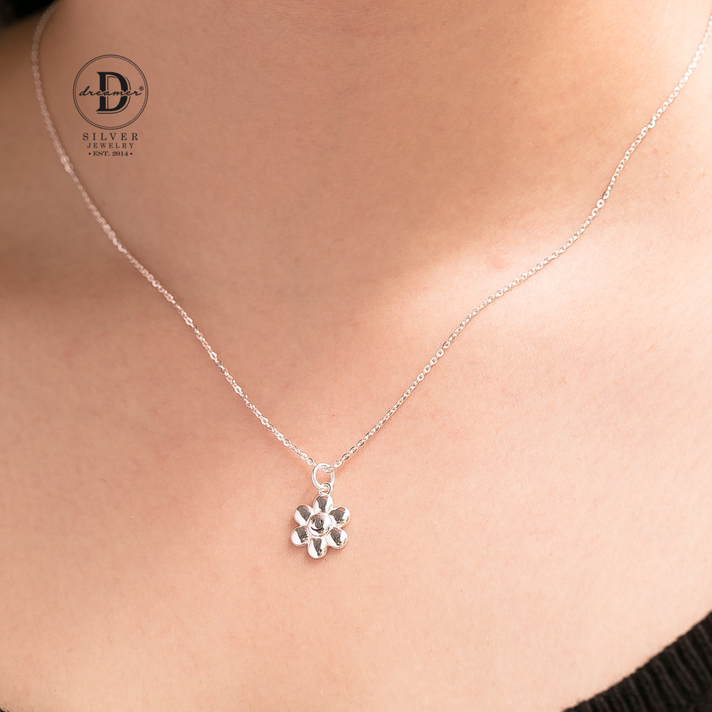 Dây Chuyền Bông Hoa Mặt Cười - Happy Flower Sterling Silver Necklace - 1027DCT
