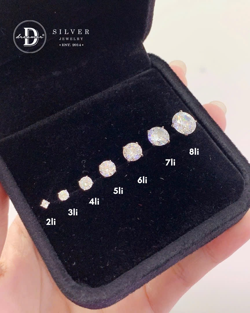Bông Tai Đá Trắng Đủ Size 2li Đến 8li - Bạc 925 - White Cubic Zirconia Stud Earrings, Sterling Silver