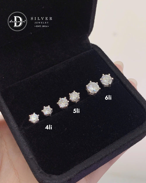 Bông Tai Đá Trắng 6 Chấu Đủ Size 3li Đến 6li - Bạc 925 - White Cubic Zirconia Stud Earrings, Sterling Silver 2404BTH