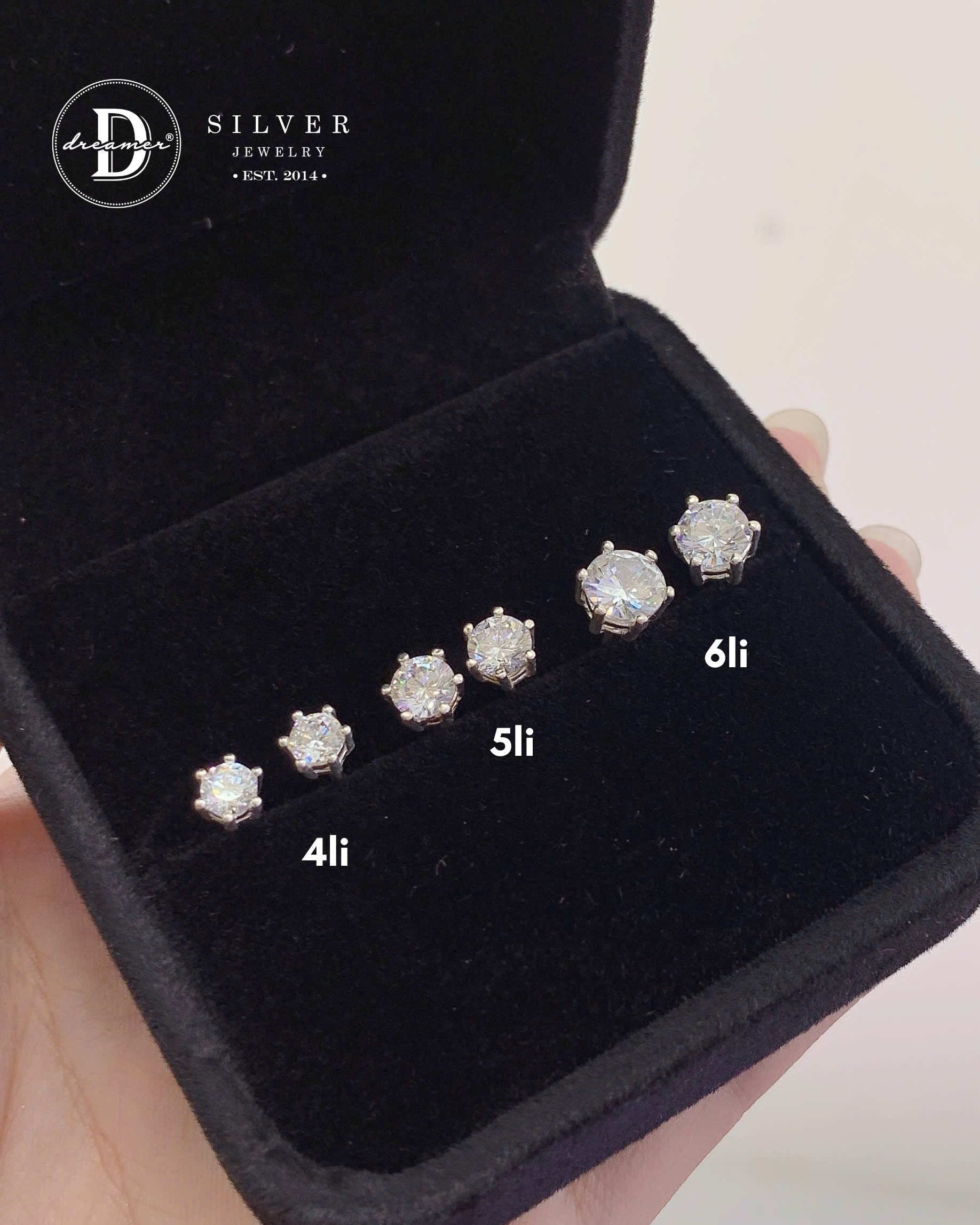 Bông Tai Đá Trắng 6 Chấu Đủ Size 3li Đến 6li - Bạc 925 - White Cubic Zirconia Stud Earrings, Sterling Silver 2404BTH