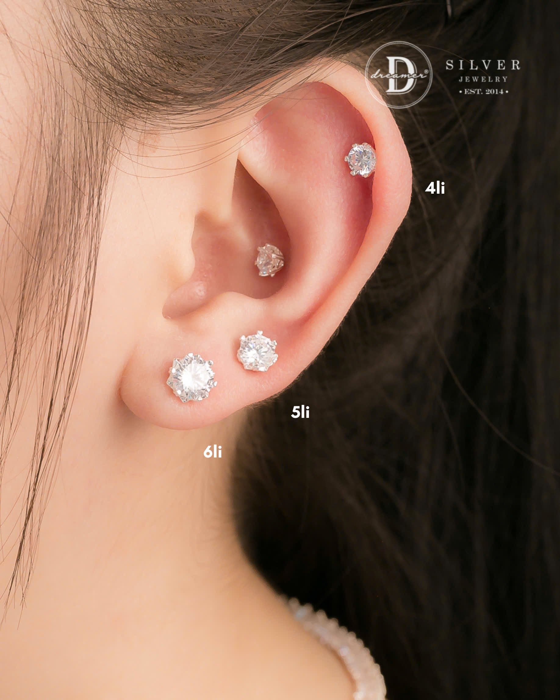 Bông Tai Đá Trắng Bạc 925. Round Cz Stud Earrings. Sterling Silver. Tiny Studs. 3272BTH