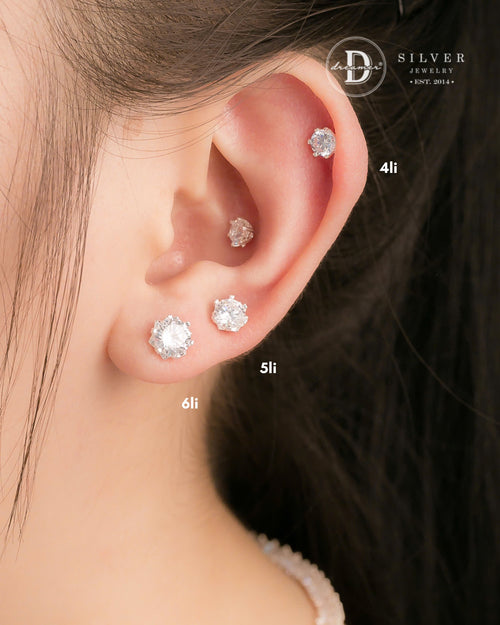 Bông Tai Đá Trắng Bạc 925. Round Cz Stud Earrings. Sterling Silver. Tiny Studs. 3272BTH