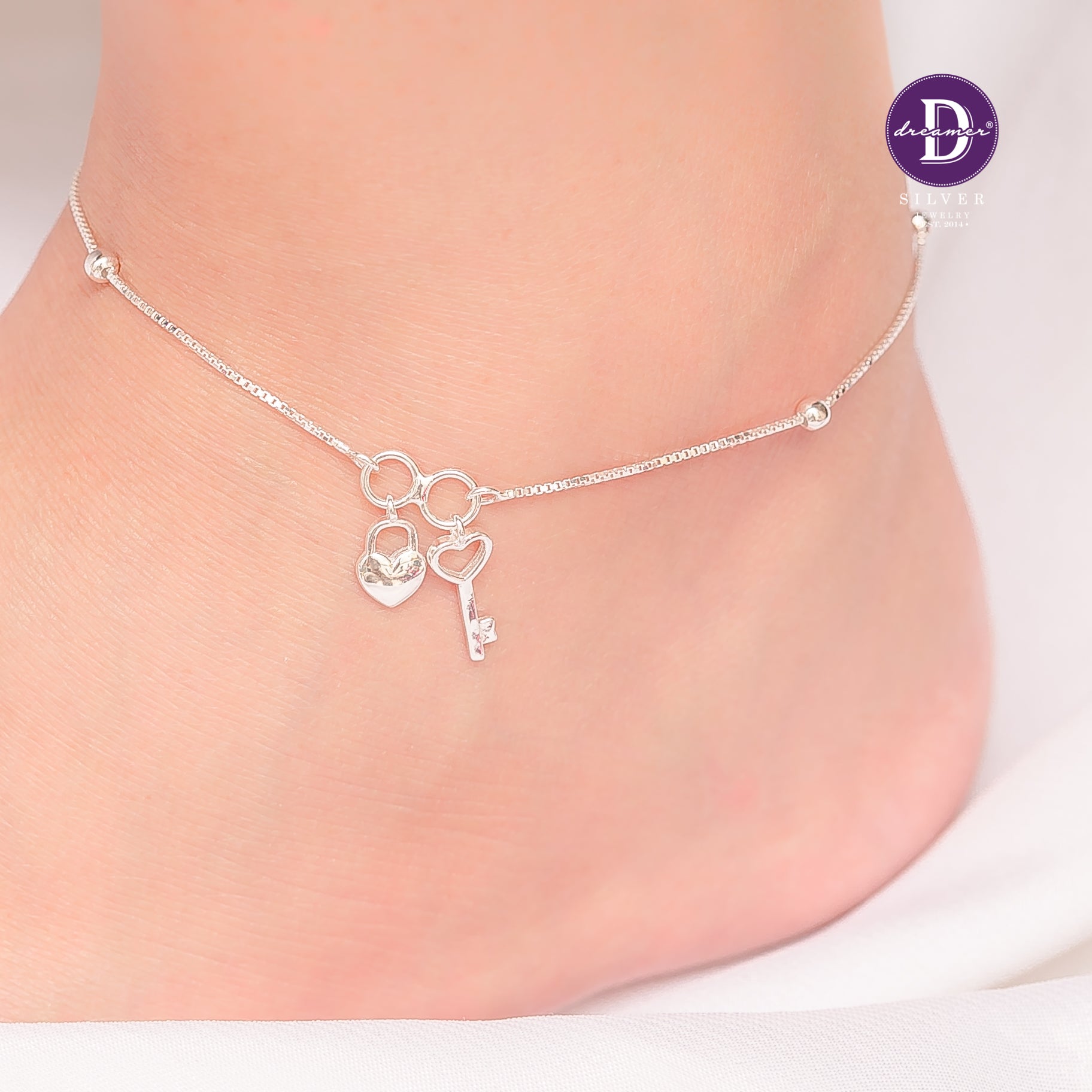 Lắc Chân Trái Tim & Chìa Khoá Bạc 925 - Heart Key Silver Anklet Sterling Silver 046LCT