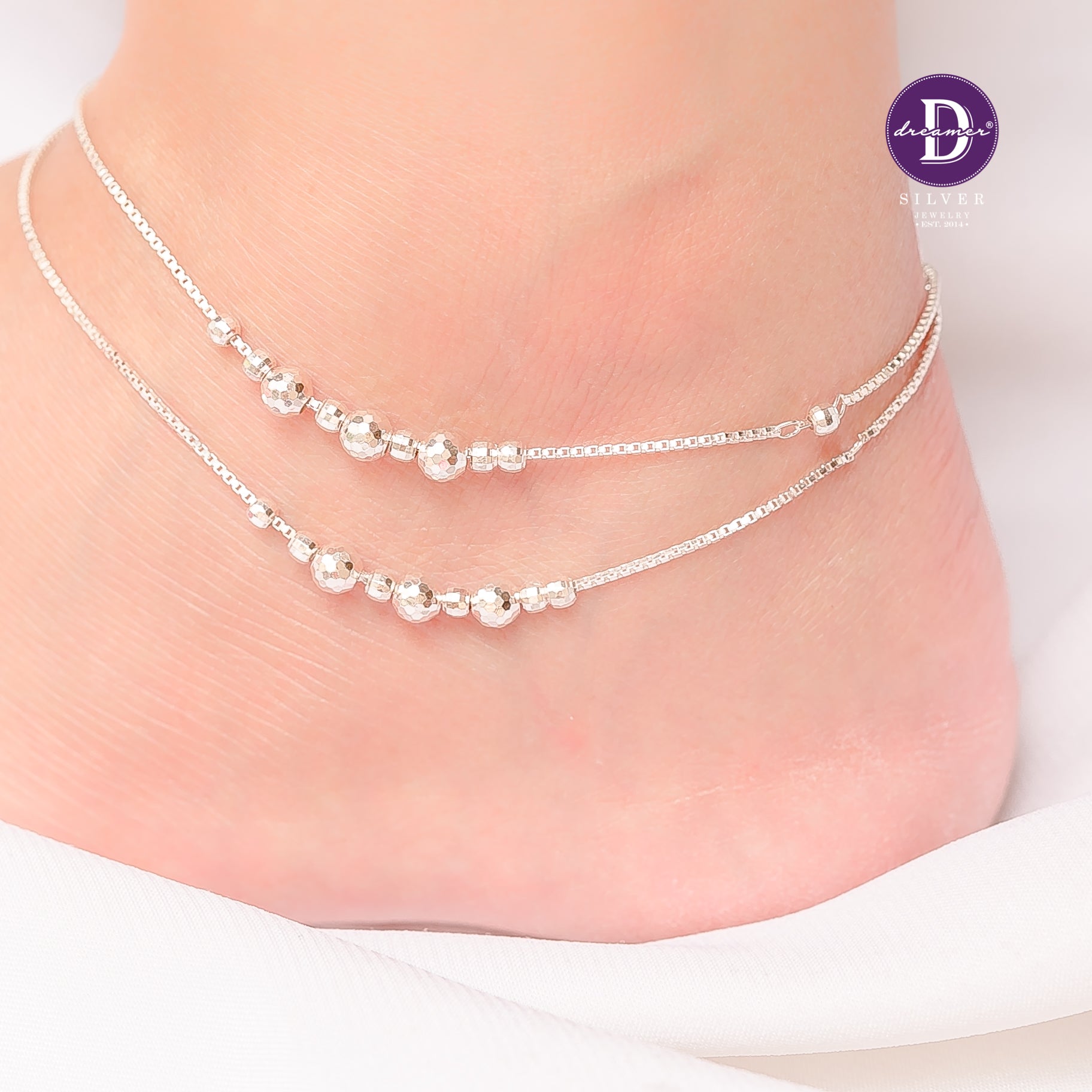 Lắc Chân Kiểu 2 Dây & Bi Bạc 925 - Double Bead Chain Silver Anklet Sterling Silver 139LCT
