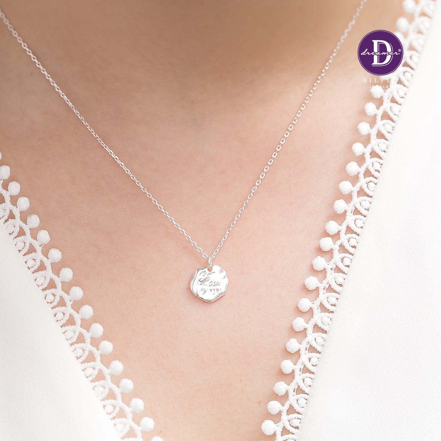Dây Chuyền Mặt Tròn Chữ Love - Love Circle Pendant Sterling Silver Necklace