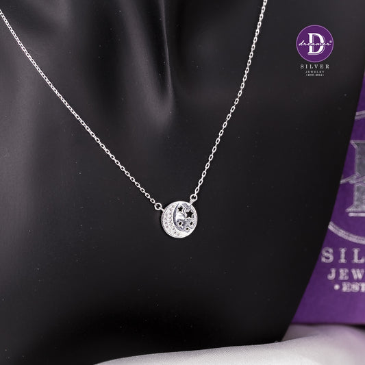 Dây Chuyền Mặt Tròn Trăng Sao Đính Đá Bạc 925 - 871DCH - Moon & Star Necklace Sterling Silver