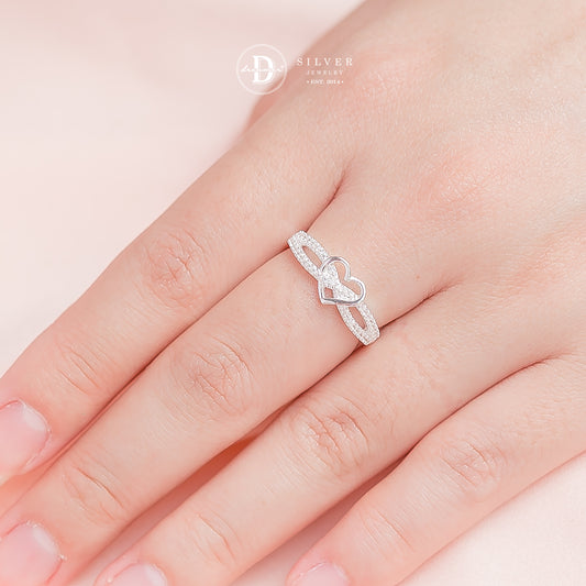 Nhẫn Trái Tim Line Đá Chéo - Heart Silver Ring 2312NH