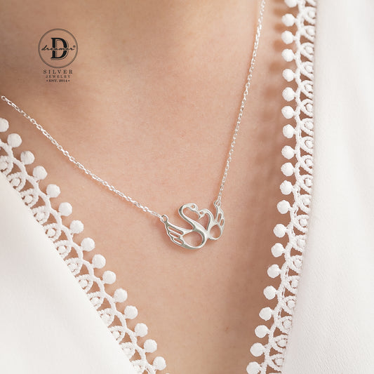 Dây Chuyền Đôi Thiên Nga Trái Tim - Love Swan Sterling Silver Necklace 1058DCT
