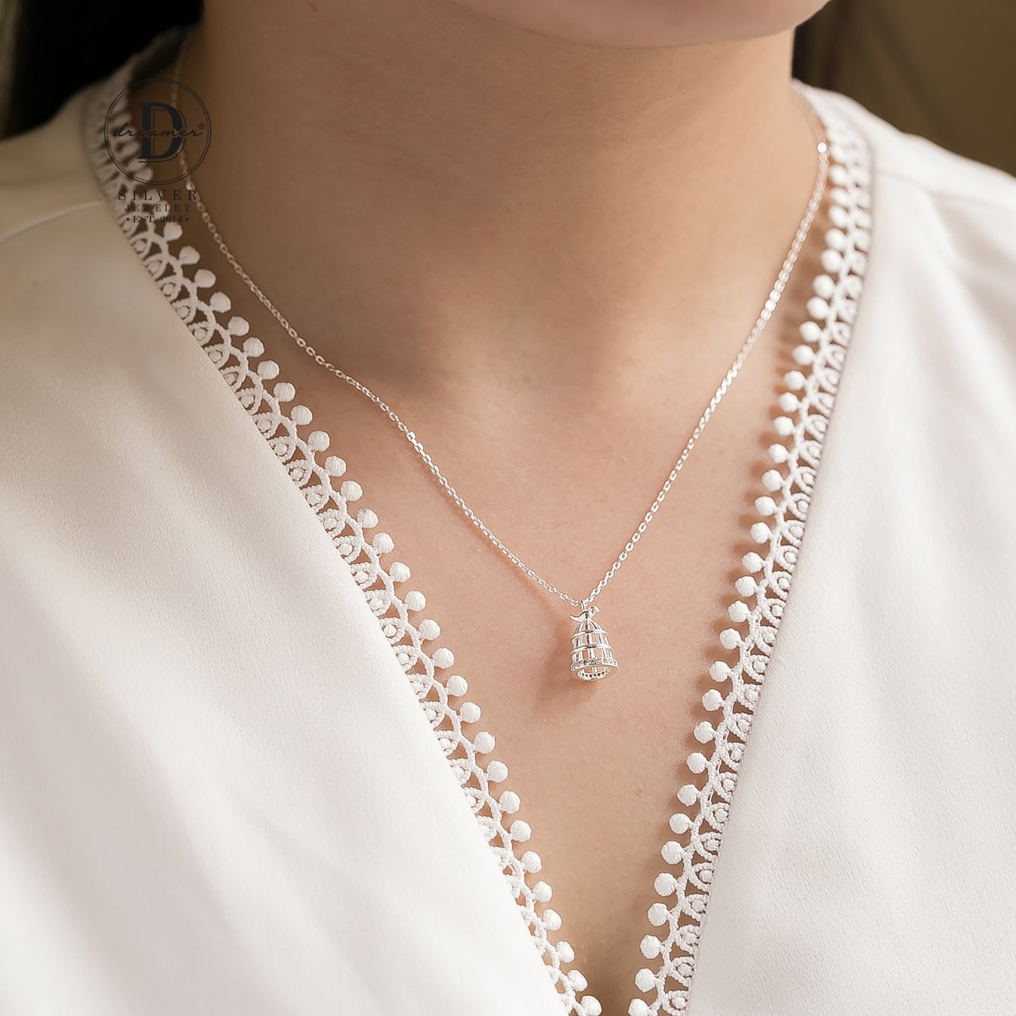 Dây Chuyền Lồng Chim Đính Đá Bạc 925 - Bird Cage Sterling Silver Necklace 722DCH