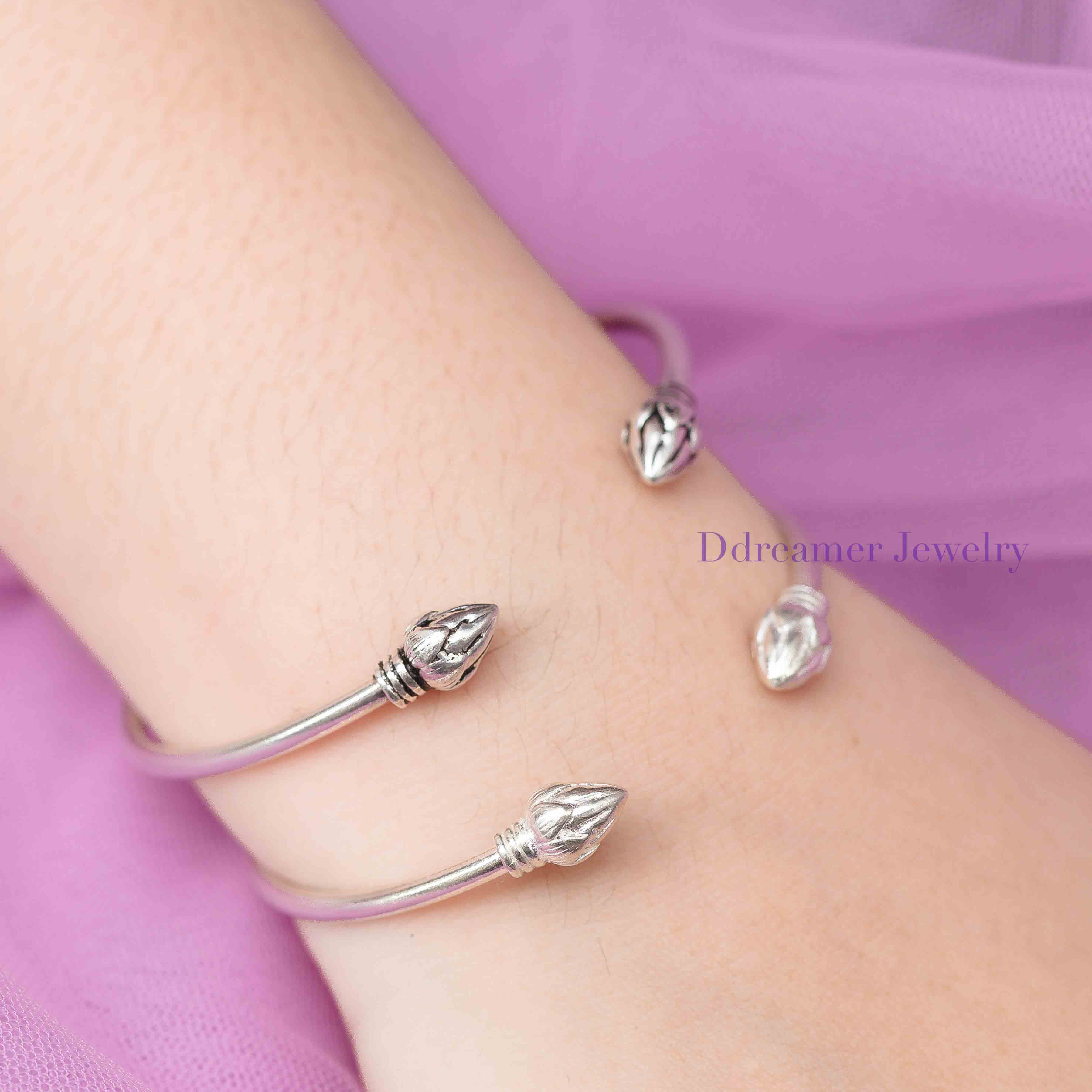 Vietnamese Lotus Bud Small Silver Bangle