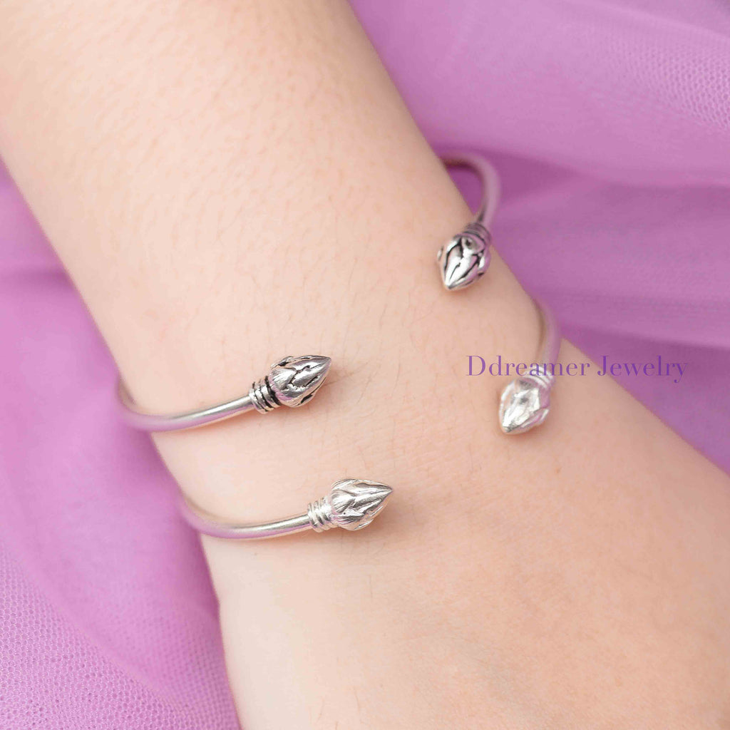 Vietnamese Lotus Bud Small Silver Bangle